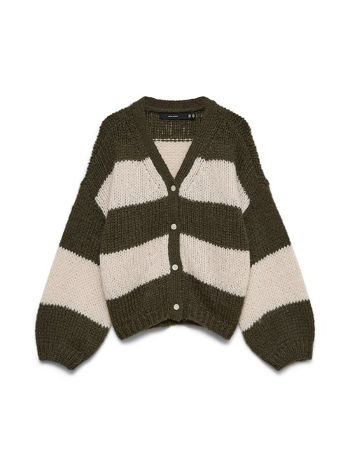 VM Maybe V-hals Strik Cardigan med Striber, Grøn, Creme
